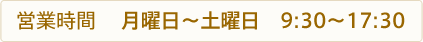 営業時間　 月曜日〜土曜日　9:30〜17:30